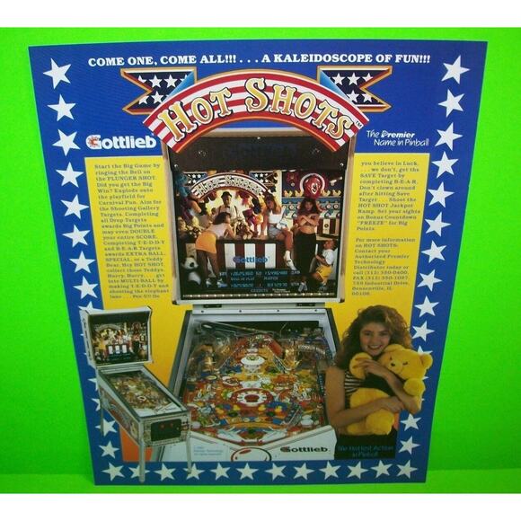Hot Shots Pinball Flyer Original NOS Vintage Retro Game 1989 Carnival Theme Art - Picture 2 of 5